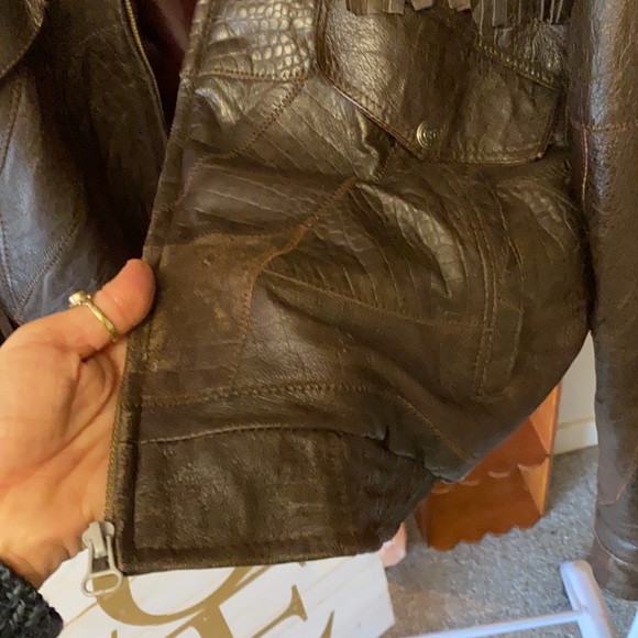 Leather FRINGY bomber jacket || patch leather || mint! || biker jacket || size L - Picture 7 of 8